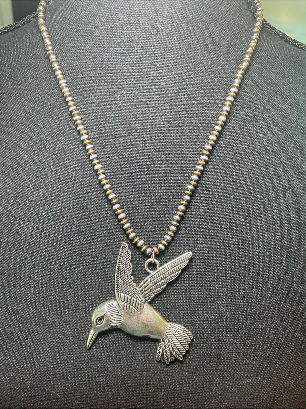 Sterling-Style Hummingbird Pendant Necklace in Silver and Gold Tones